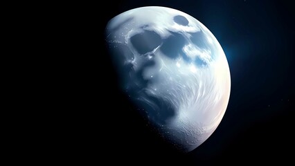 The Beauty of the Black and White Moon with Mystical Texture and Large Craters Captured in a Silent Cosmic View