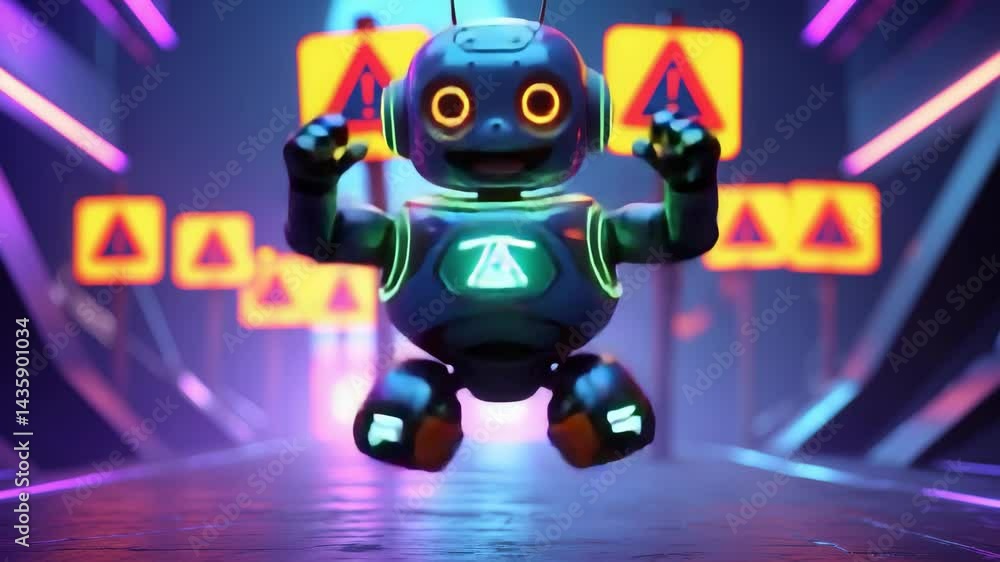 Aufkleber cartoon robot and ai character warning signs related to technology and internet development