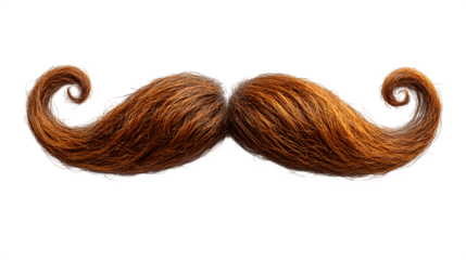 Thick chestnut brown mustache with curled ends, vintage style, isolated on white background