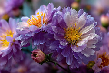 Obraz premium name : seamless soft purple aster bloom, starry macro detail,