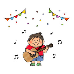 ギターを弾く男の子(ガーランド、紙吹雪)