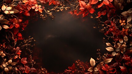 Elegant Dark Red Gold Autumn Leaves Frame Border Background Design Template for Luxury Invitation Card or Wedding Invitation Elegant Fall Floral      