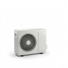 Fototapeta premium White outdoor air conditioner unit, climate control, cooling system, heating appliance, ventilation.