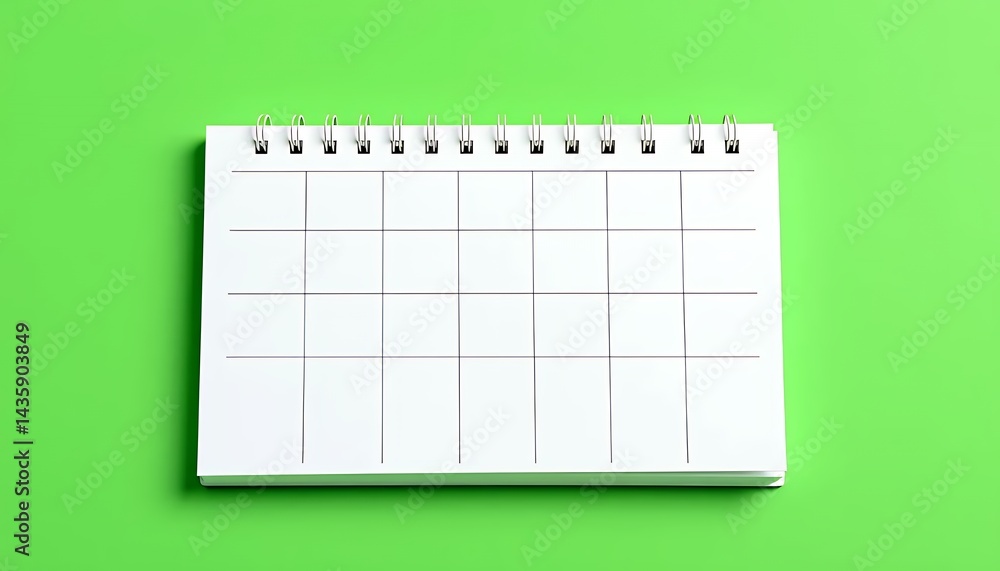 Poster blank white calendar isolated on green screen background for mockup clean simple design scheduling a