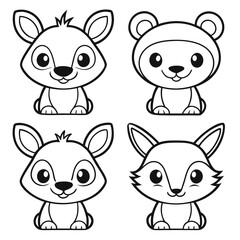 Playful Desert Friends Camel, Jerboa, Lizard, Coyote, and Pronghorn Line Art