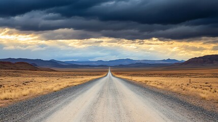 Fototapeta premium Dramatic desert landscape with a long road leading to distant mountains