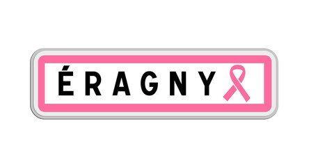 Panneau de sortie d'Éragny, Val-d'Oise, Île-de-France avec Ruban Octobre Rose