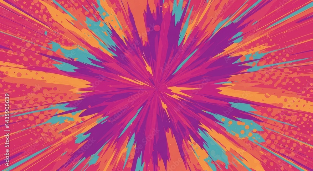 Poster vibrant burst of color - abstract featuring a dynamic explosion of bright, multicolored rays emanati
