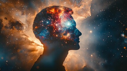 Cosmic mind profile showcasing inner space.