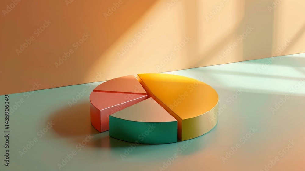 Poster d pie chart with soft light reflections on each part, offering a polished, professional look