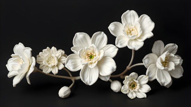 white flowers on black background