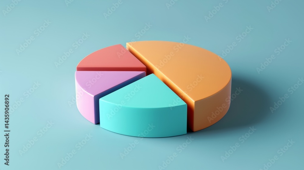 Poster simple d pie chart with parts and a clean, unintrusive background for data focus