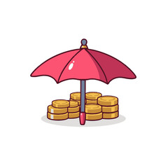 Red Umbrella Protecting Stack of Gold Coins
