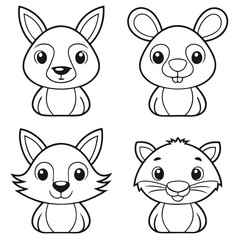 Adorable Desert Animal Friends Camel, Jerboa, Lizard, Coyote, and Pronghorn Line Art