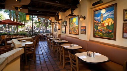 Obraz premium Outdoor cafe with art and seating