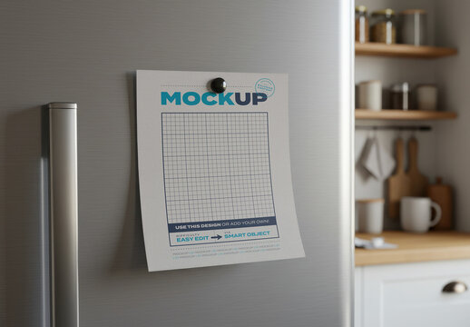 Note Paper pin to Fridge Mockup