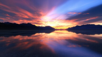 Fototapeta premium Majestic sunset over tranquil mountain lake