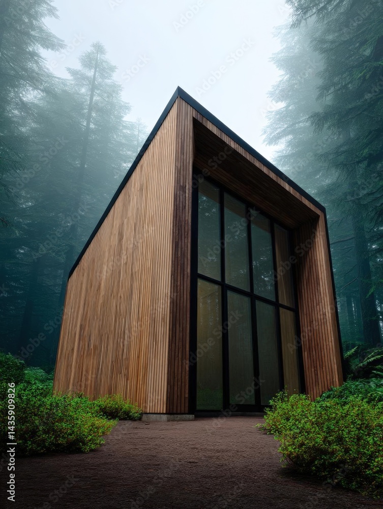 Aufkleber small wooden cabin in the middle of a forest. the cabin has a triangular shape with a sloping roof a