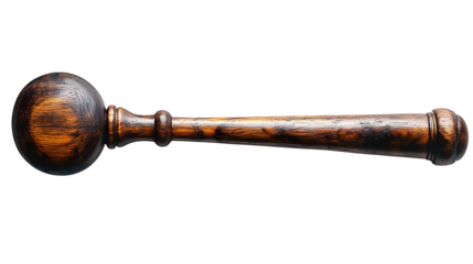 Wooden judge's gavel with polished finish, isolated on white background