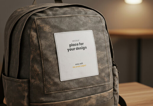 Square Patch on Backpack Mockup