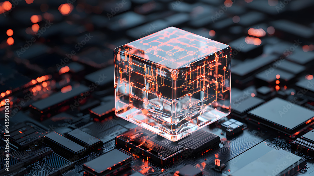Aufkleber futuristic data cube digital workspace high-resolution stock photo technology environment close-up v