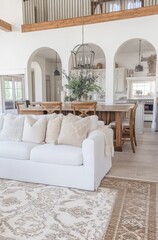 Open-concept home with light beige accents
