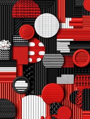 Three-Dimensional Abstract Composition in Red Black and White Colors