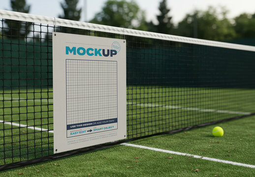 Vertical Sign Poster Mockup on Tennis Net