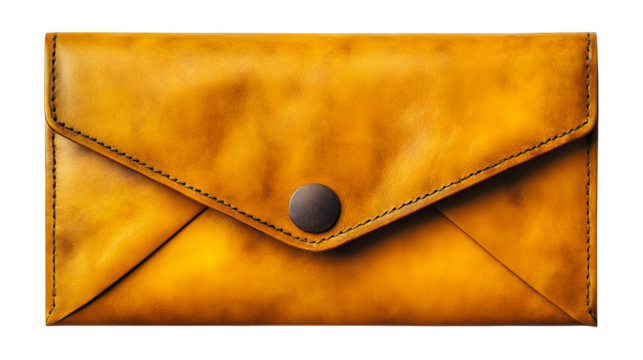 Yellow envelope with classic design, stationery element for letters or invitations, isolated on white background