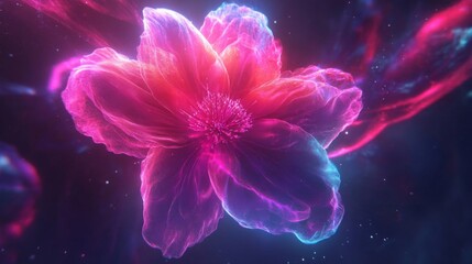 Obraz premium Glowing Pink And Blue Cosmic Flower Abstract Art