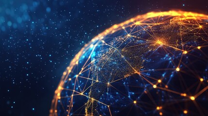 Obraz premium high-resolution digital globe with golden and blue connections linking trade routes and business hubs