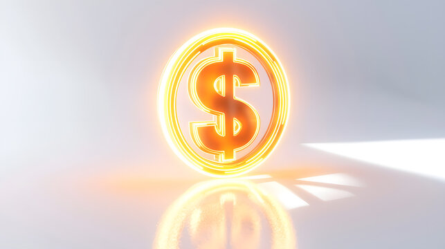 Illuminated dollar sign icon business concept digital artwork studio environment close-up view financial success
