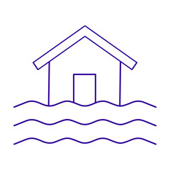 Flooded house line icon, natural disaster symbol