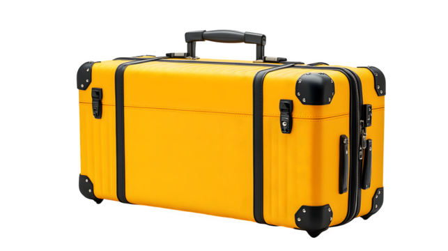 Yellow travel suitcase, isolated on white background