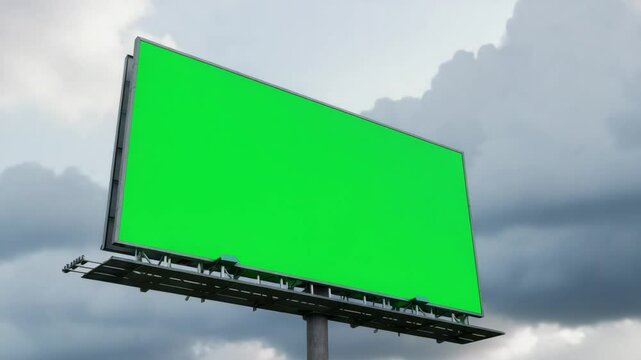 Empty Green Billboard Against Cloudy Sky