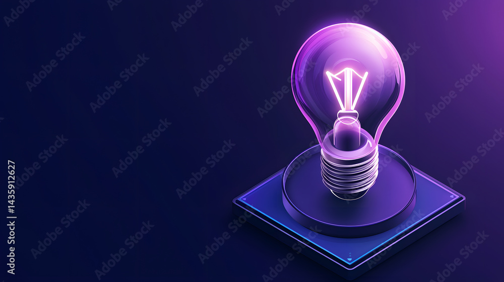 Poster illuminating ideas a soft glowing light bulb on a modern base studio setting artistic viewpoint conc