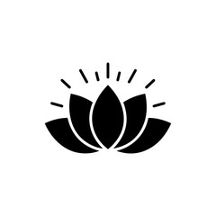 Fototapeta premium Black Filled Icon of a Lotus Flower Surrounded by Radiating Energy Lines