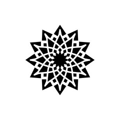 Black Filled Symbol of a Geometric Mandala with Expanding Energy Waves