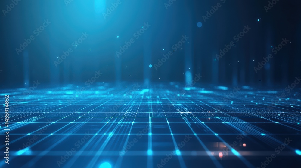 Poster a high-tech blue gradient background with a futuristic glow and a subtle digital grid