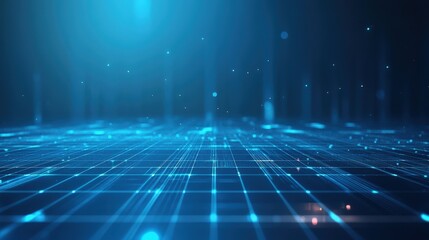 A high-tech blue gradient background with a futuristic glow and a subtle digital grid