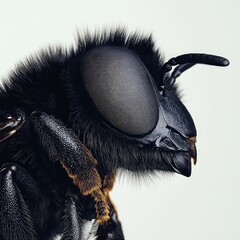 Obraz premium Realistic photograph of a bee, side view, against a white backg high-resolution photography, with incredibly detailed and intricate features, sharp focus, and a hyper-realistic appearance