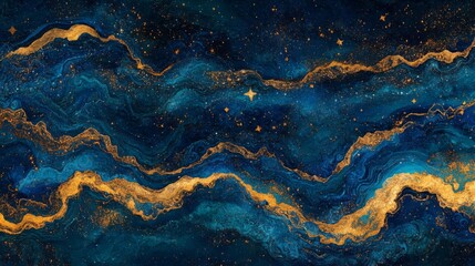Obraz premium Abstract Blue and Gold Glitter Cosmic Background