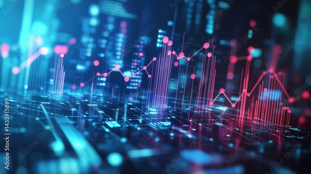 Aufkleber concept of big data analysis, with abstract graphs, charts, and interconnected nodes
