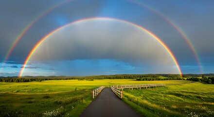 Obraz premium Double Rainbow's Embrace AI Generated