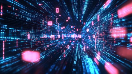 Fototapeta premium concept of data flow, with streams of binary code moving through a neon-lit cyber network