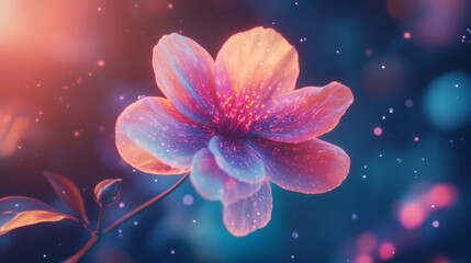 Fototapeta premium Glowing Pink and Blue Flower with Sparkling Petals