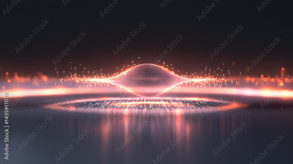 Poster dynamic signal wave visualization in digital space abstract art tech environment futuristic perspect