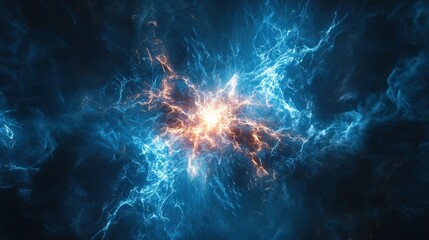 explosion with futuristic energy bursts and glowing plasma, fully isolated