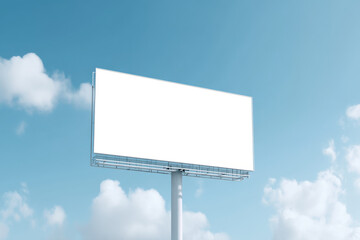 Fototapeta premium Blank billboard against a light blue sky with fluffy clouds, ready for advertising or messaging