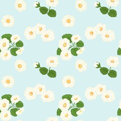 Vintage Strawberry Seamless Floral Pattern Light blue background